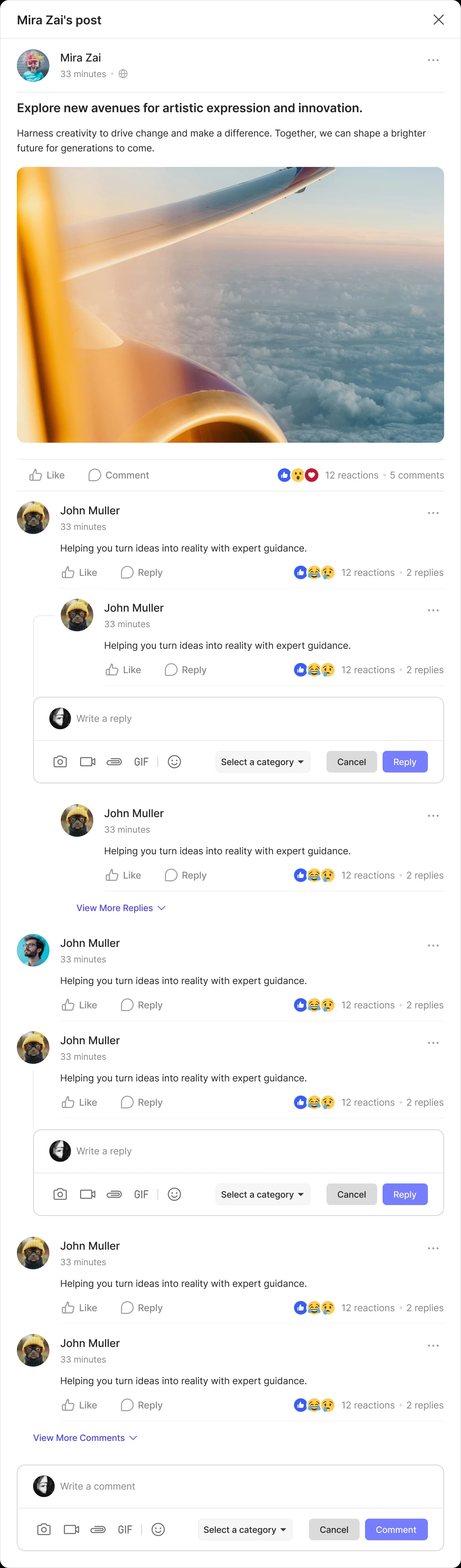 User activity modal displaying feed of interactions
