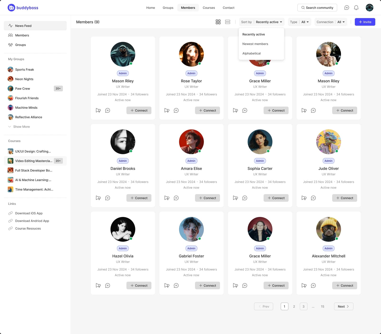 Members listing page of BuddyBoss Platform