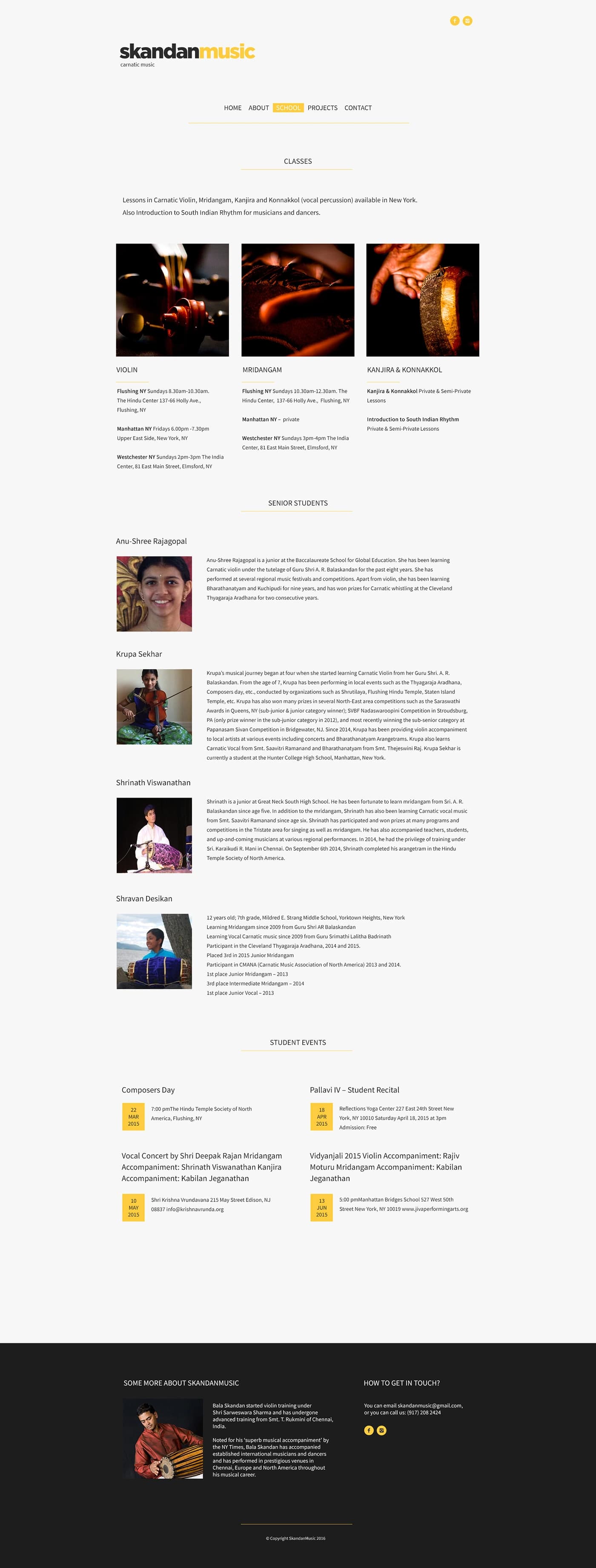 Screenshot of school page displaying classes and list of students